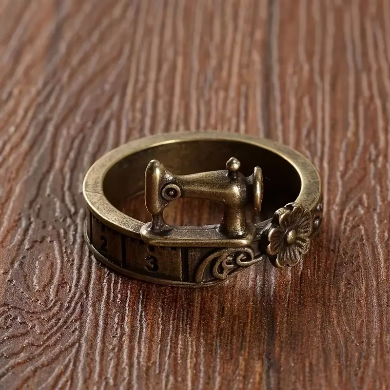 Vintage Sewing Machine Ring Bracelet, Tape Measure Flower Decoration, Handmade Enthusiast Daily Wear Retro Accessory