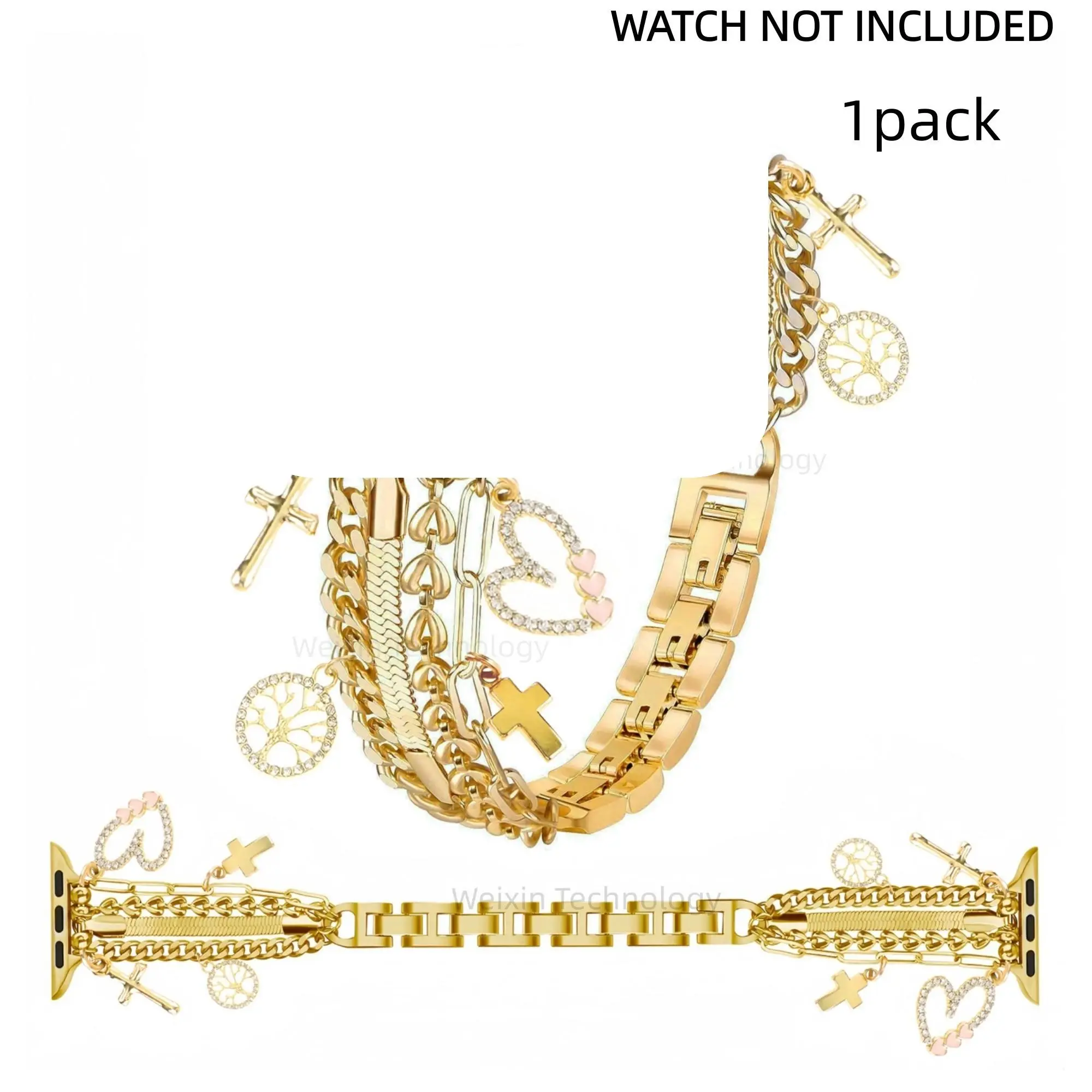 Chain Strap, Watch Straps, Smartwatch Accessories, Wearable Accessory for Women Compatible with Apple Watch 38mm 40mm 41mm Adjustable Jewelry Strap with Love Pendant 44mm/45mm/49mm Suitable for iWatch Series 11/10/9/8/7/SE/Ultra