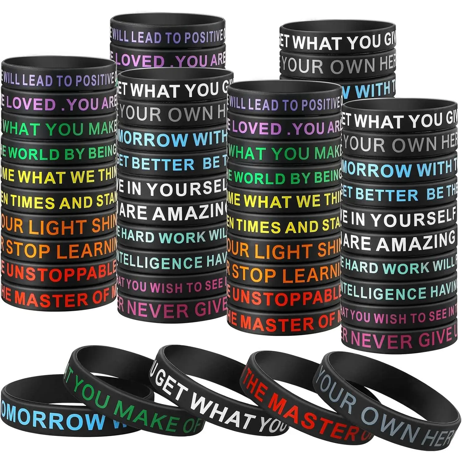 Motivational Quote Rubber Wristbands Inspirational Bracelets |   Stretch Unisex Material,  -to-School Gifts for Students , Teacher Classroom Rewards Bulk