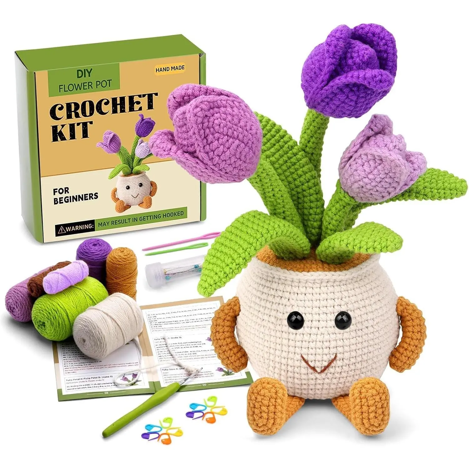 Crochet Flower Potted  , Positive Emotional Crochet Kit | Tulips Crochet Kit for Beginners, Crochet Starters Kit with Step-by-Step Video Tutorials, Complete Crochet for DIY Craft