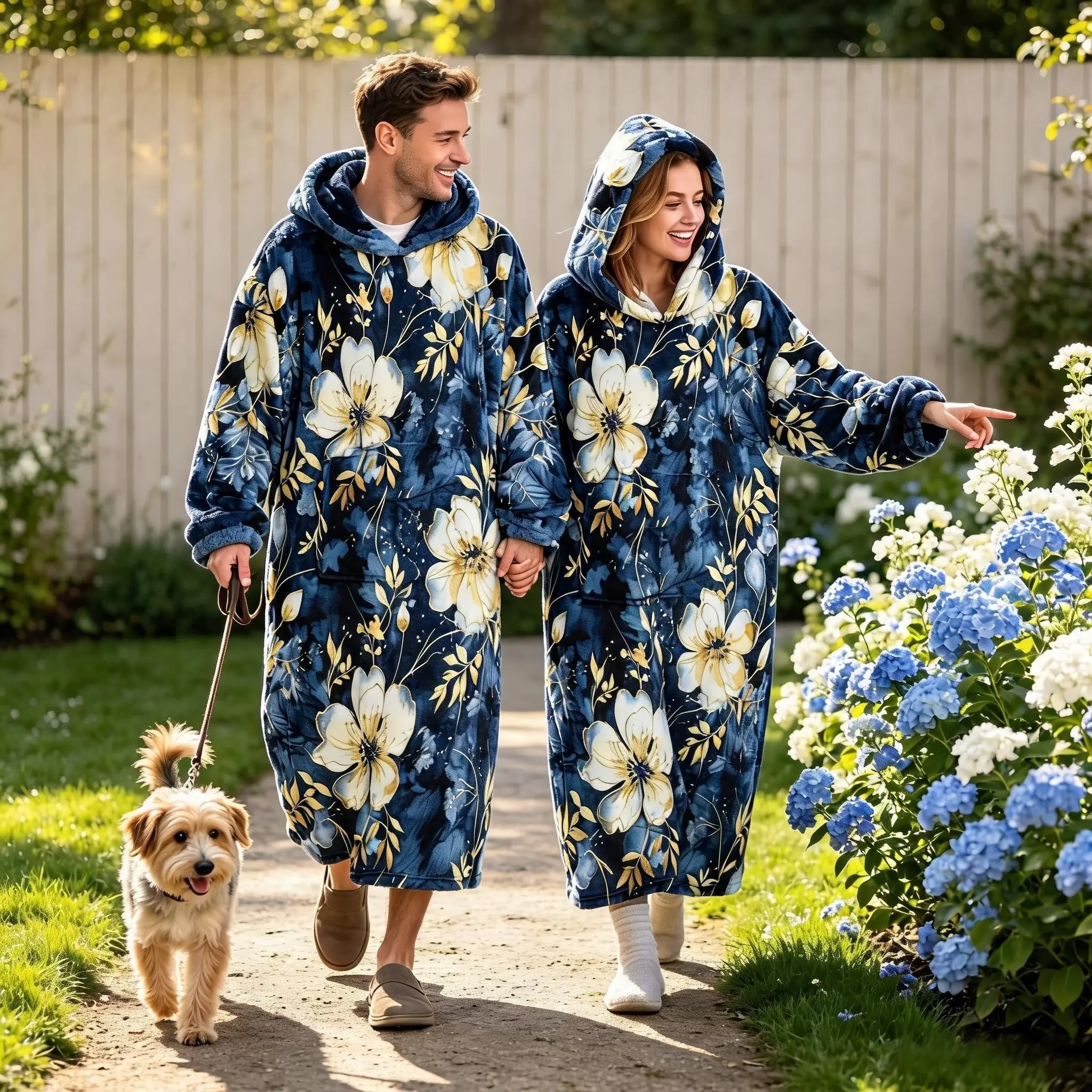 1pc Deep Blue Floral Wearable Blanket, Flannel Lazy Blanket with Hood and Pockets, Cozy Bedroom Cover, Perfect Gift for Family and Friends