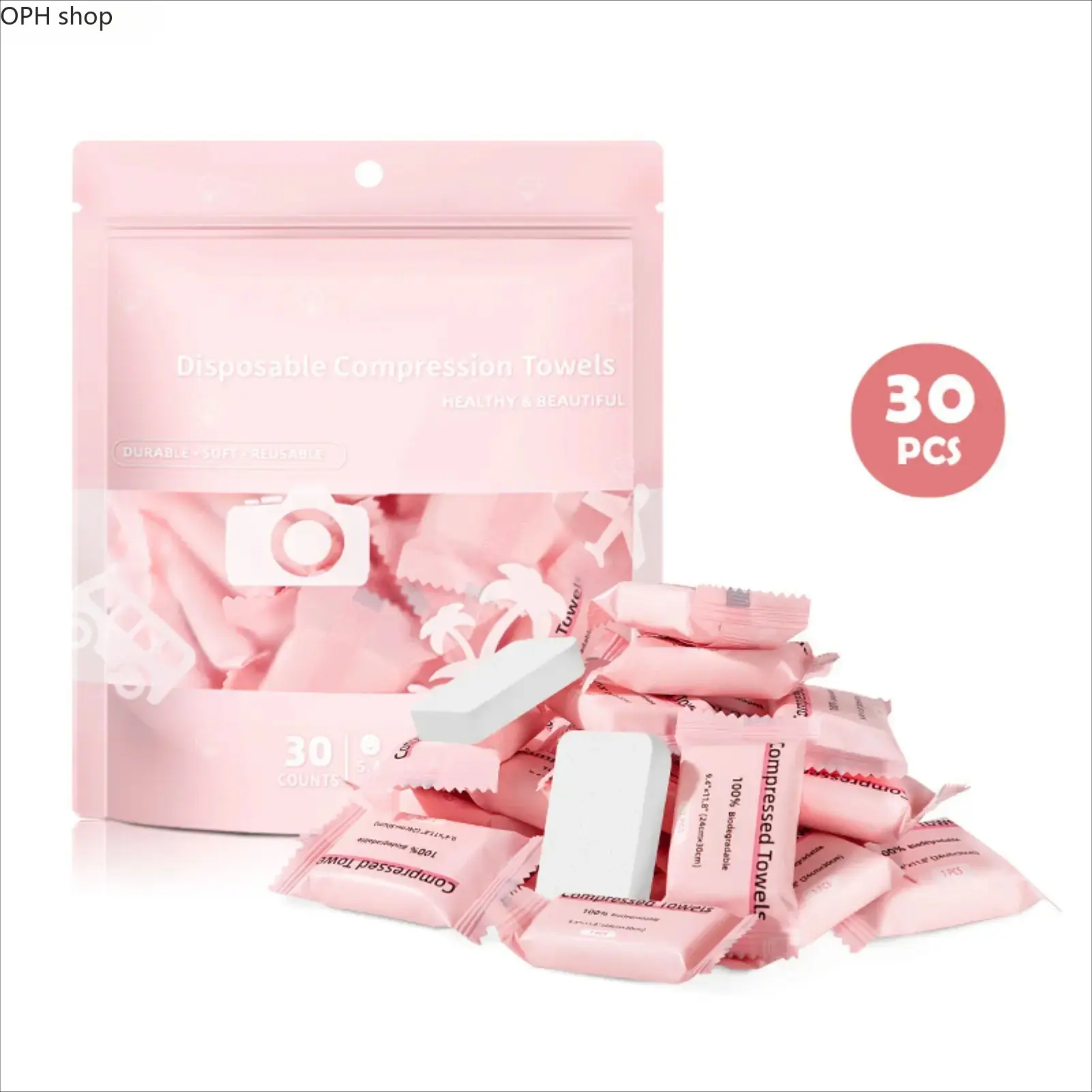 30 Pack Disposable Compressed Towels Candy Wrapped Coin Tissue Portable Expandable Soft Cotton Facial Cloths For Travel Camping Daily Use