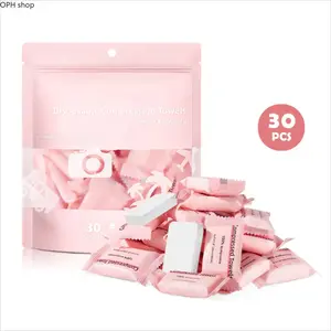 30 Pack Disposable Compressed Towels Candy Wrapped Coin Tissue Portable Expandable Soft Cotton Facial Cloths For Travel Camping Daily Use
