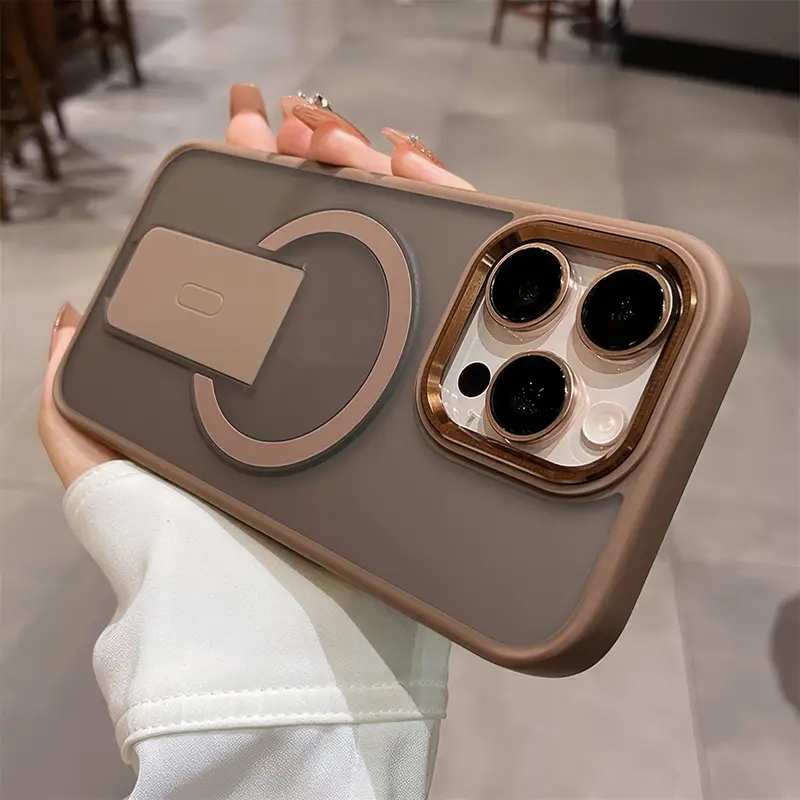 Soft Silicone Smartphone Casing for iPhone 13 Pro Max & 14-17 Pro Max, Cellphone Cover with Drop-Cushion TPU, Anti-Drop Protection, Frosted Texture, Magnetic Bracket Accessory