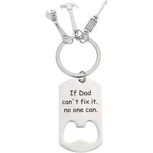 There's nothing a dad can't fix.A gift for dad on Father's Day: stainless steel keychain, suitable for gifting to dad, silver key pendant, backpack accessory, men's keyring with a classic design, durable and long-lasting