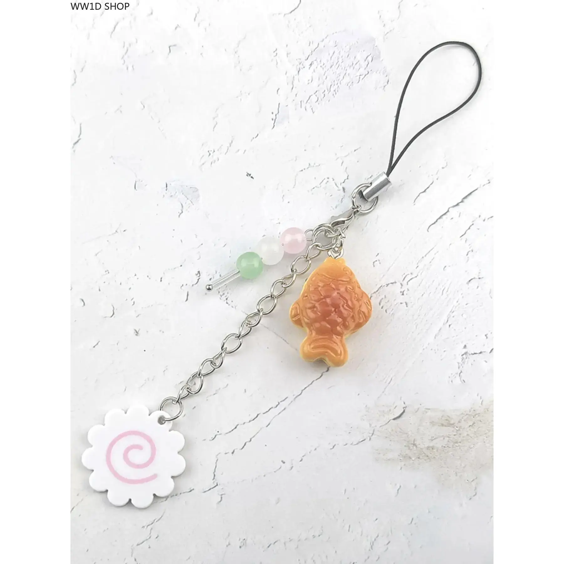 Cute Japanese Street Food Phone Lanyard Charm - Taiyaki Fish Cake & Narutomaki Keychain Accessory, 1 Size, Multicolor, Lightweight & Portable, Choking Hazard Safe, All-Seasons Use, Durable Daily Use for Teens, Phone Accessories, Cellphones, Bags