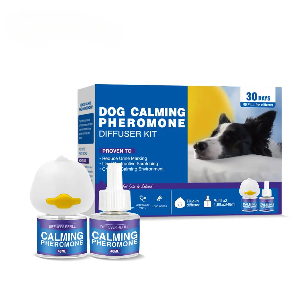 Dog Calming Corded Liquid Diffuser with LED Light - Soothing Odourless Solution for Room Stress Relief, Separation Anxiety - 1 Month Refill Included, Other Special Functions, Packaging May Vary
