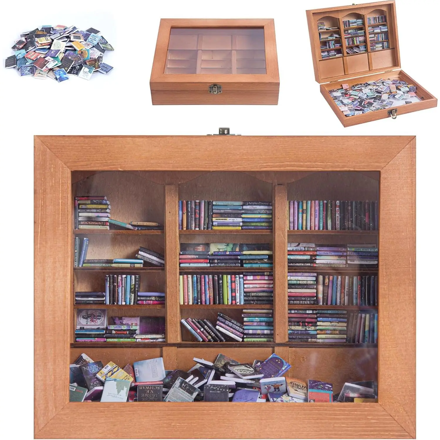 Bookshelf Mini Books with 340 Minibooks Portable Bookshelf,- Booksshelf Organizer with  Quotes,Small Decorative Shelf for /Office Desk (Mini Book Display)