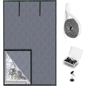 3 Layer Thermal Insulated Winter Window Cover 63" x 39" Gray Oxford Window Insulation Kit for Keeping Warm