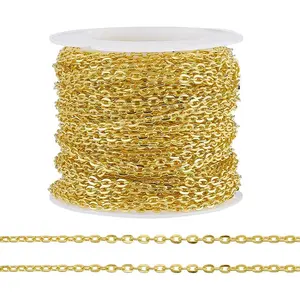 33 ft Necklace Chains 2.2mm Golden Iron Cross Chains Link Flat O-Shaped Cable Chains Craft Jewelry Chain for DIY Necklace Bracelet Jewelry Making Valentine, 3x2.2x0.6mm