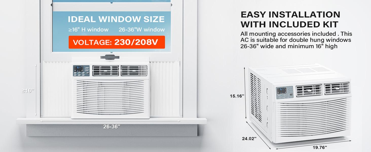 ROVSUN 12000/18000/23200 BTU Window Air Conditioner with Heat, Window AC Unit & Heater Combo with APP & Voice Smart Control, Timer Function & Easy Installation Kit, Work with Alexa/Google Assistant, 208/230V