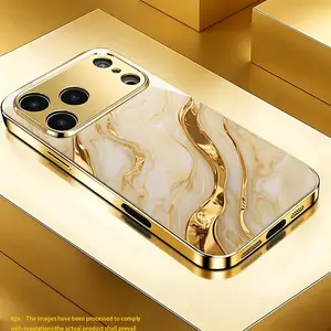 Champagne gold marble pattern phone case for iPhone 15/15 Plus/15 Pro/15 Pro Max/16/16 Plus/16 Pro/16 Pro Max/16e/17e/17/17 Air/17 Pro/17 Pro Max Full coverage, stylish and luxurious, high-value protective case