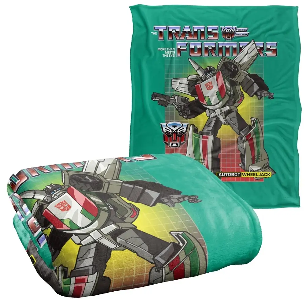 Transformers Autobot Wheeljack Retro Grid Art Flannel Throw Blanket, Classic G1 Robot Character Fleece Blanket, Soft Cozy Gift For Transformers Collectors & Kids