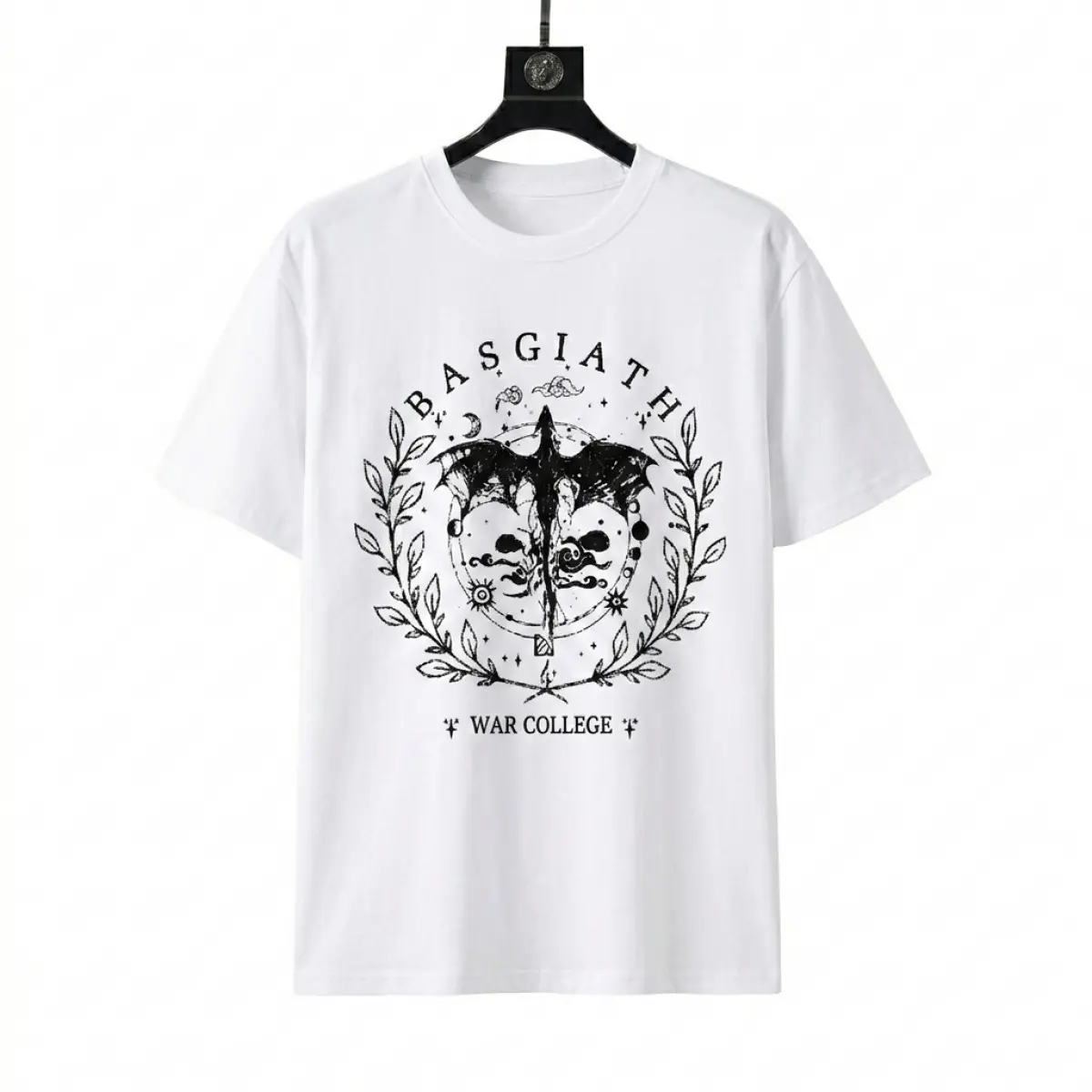 Fourth Wing Bookish T-Shirt for Women, Graphic Tee with Basgiath Dragon Wreath, Oversized Casual Vintage Style, Shortsleeve Statement Top for Readers, Tops