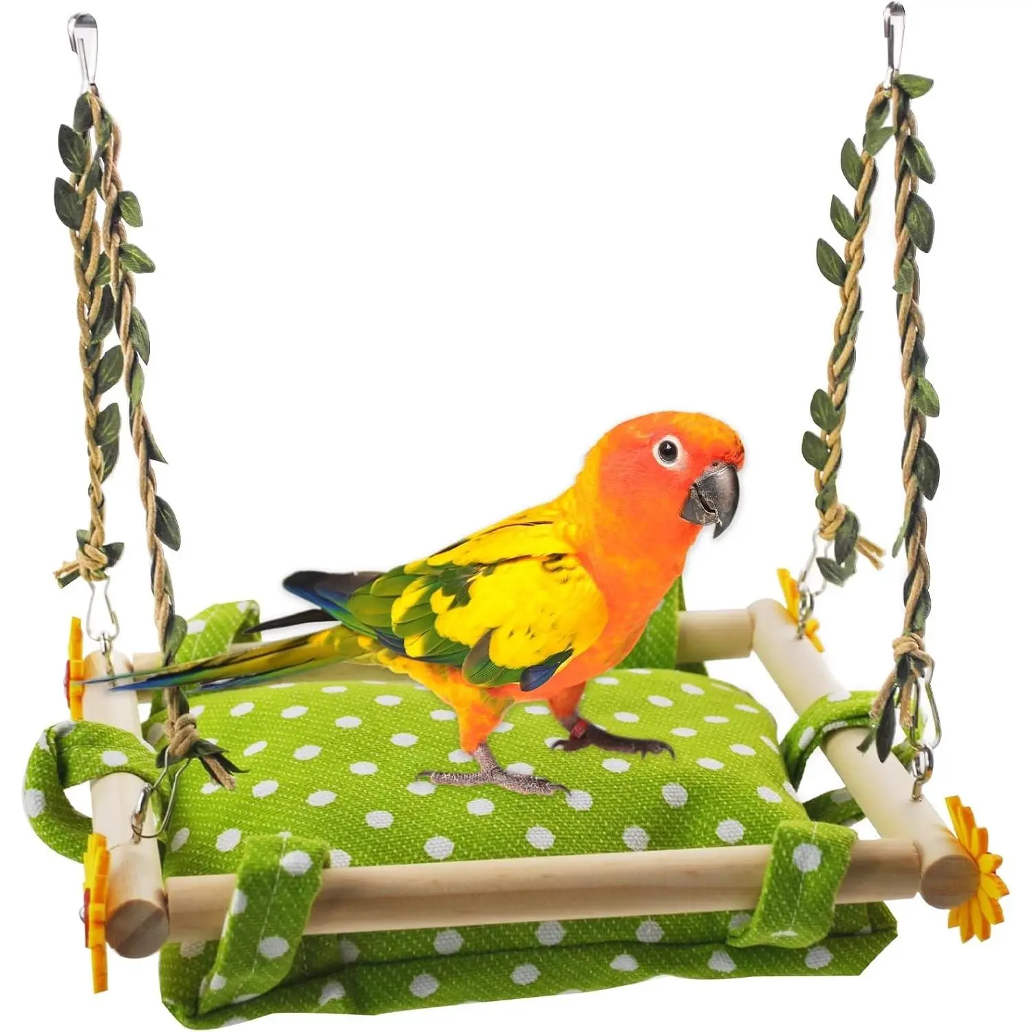 Bird Toy Climbing Hammock Nest Hanging Bird Bed for Cage Wooden Perch Stand Swing with Bell Toy for Parrot Parakeet Cockatiel Conure Cockatoo