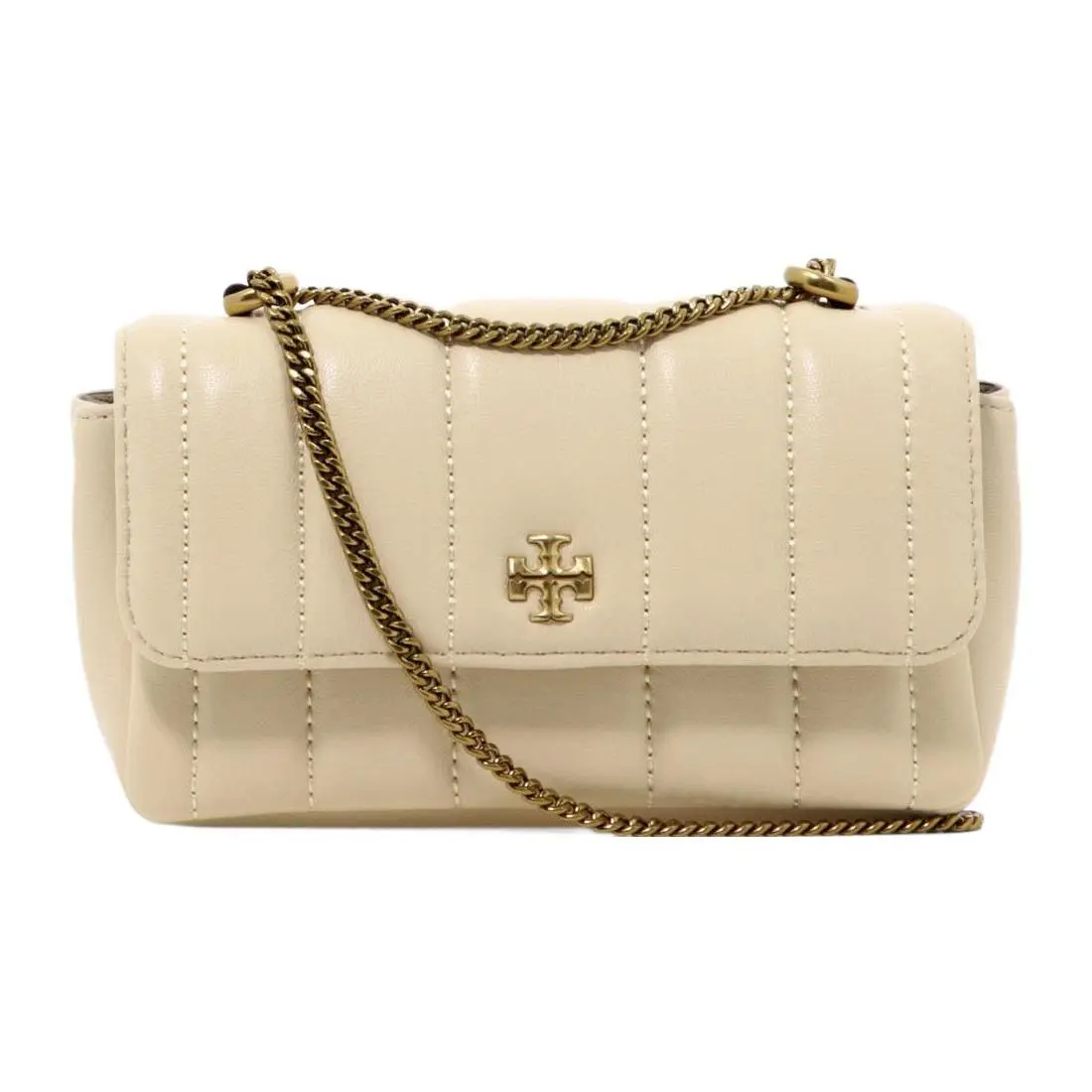 Tory Burch Kira Double-T Logo Magnetic Snap Top Handle Crossbody Shoulder Bag for Women, Cheesecake White Lambskin