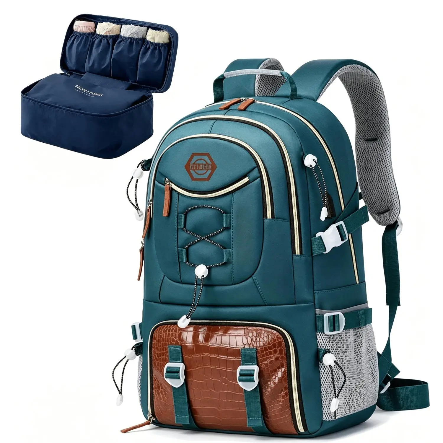 Camping Backpack 2Pcs Set, Large Capacity Travel Hiking Bag with Bonus Toiletry Bag, Independent Shoe & Laptop Compartment, Multi-Pocket Breathable Backpack for School Commute Outdoor Daily Trips,TikTokShopBackToSchool