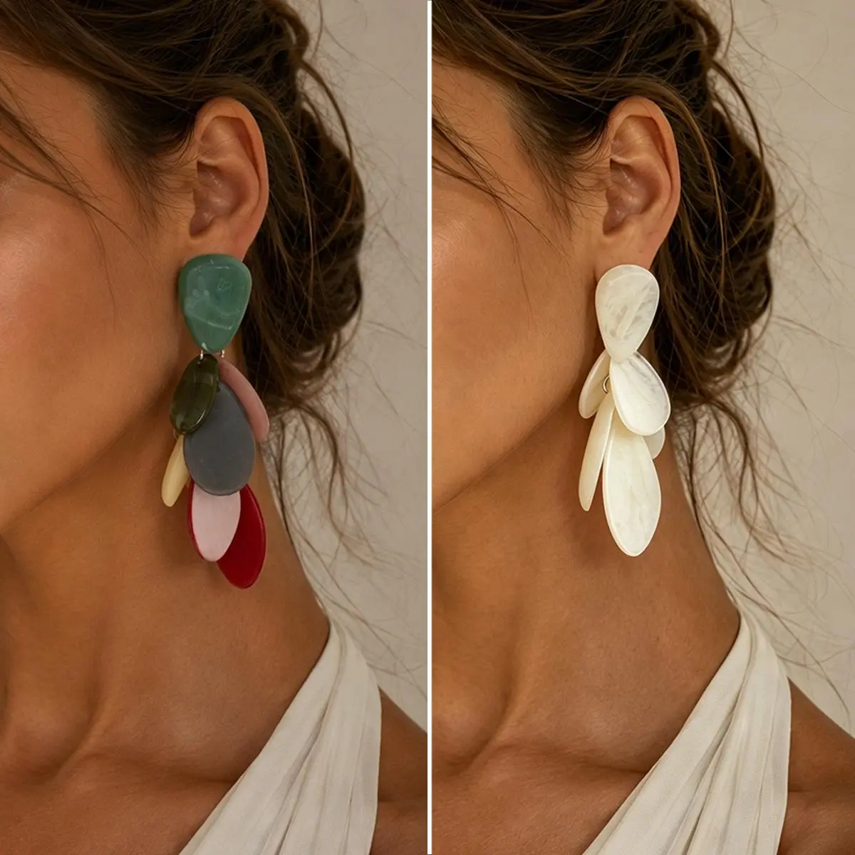 Main Character Energy Resin Petal Dangle Earrings Effortless Glamour Acrylic Pebble Drop Statement Jewelry Y2K Viral Vacation Ear Accessory for Women Daily Wear Party