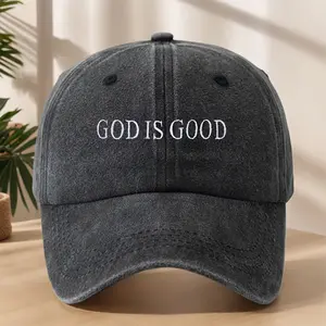 MAKEFGE Vintage Washed Baseball Cap for Men & Women - Embroidered "GOD IS GOOD" Design, Lightweight Breathable Soft Fabric, Adjustable Unisex Casual Outdoor Sports Hat for Spring Summer, Embroidered Detail