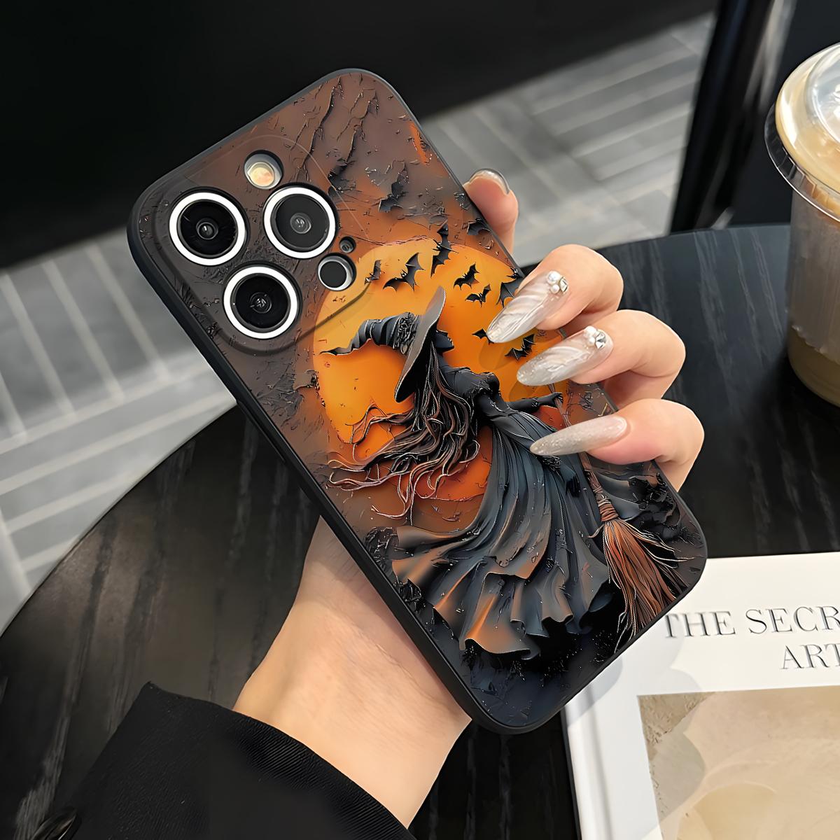 Halloween Witch Ghost Bat Pattern Mobile Phone Case , Soft Silicone , Fully Protected and Shockproof For iPhone 17 16 15 Pro Max 14 13 12 11 Plus 17e Cover