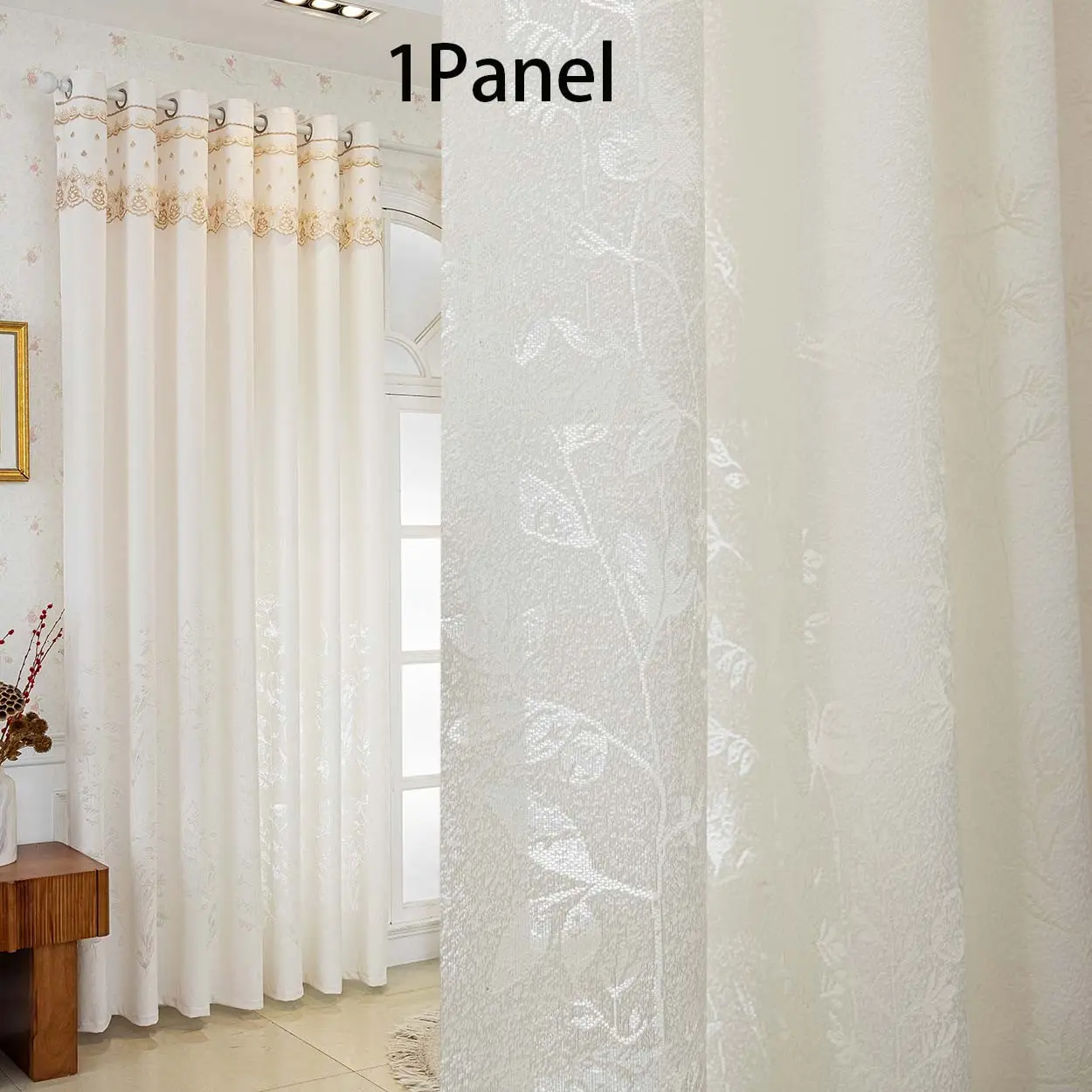 French Luxury Semi-Sheer Curtain, Elegant Embroidered Header, Top Ring Suspension, Ideal for Living Room, Bedroom, Balcony, Kitchen