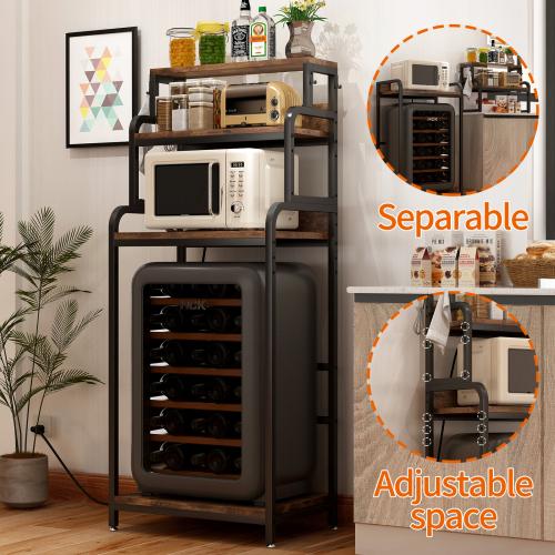 [Bellemave]Multifunctional 4-Tier /7-Tier Mini Fridge & Microwave Stand with 2 AC/2 USB Outlets - Coffee Bar & Bakers Rack Storage Shelf, Utility Storage Shelf, Mini Fridge Cabinet for Kitchen, Dorm, Living Room, BROWN