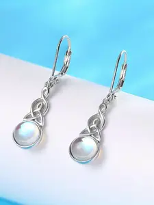 Celtic Knot Pendant Earrings with Moonstone, Elegant Gothic Women's Jewelry, 5g/0.17oz, Vintage Style Fashion Accessory, Gift Box Included