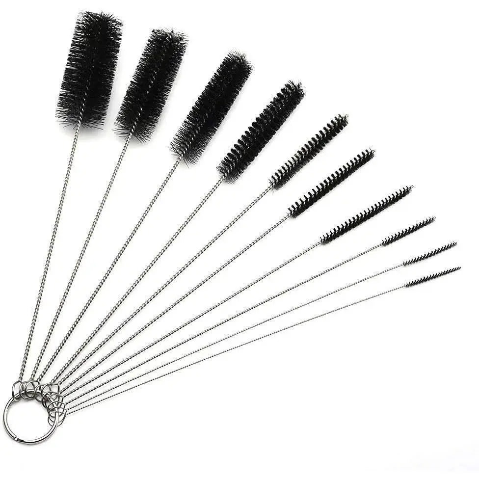 Nylon Long Straw Brush Set for Pipe Cleaning - 8.2-in, 10 Different Diameters (Set of 10)