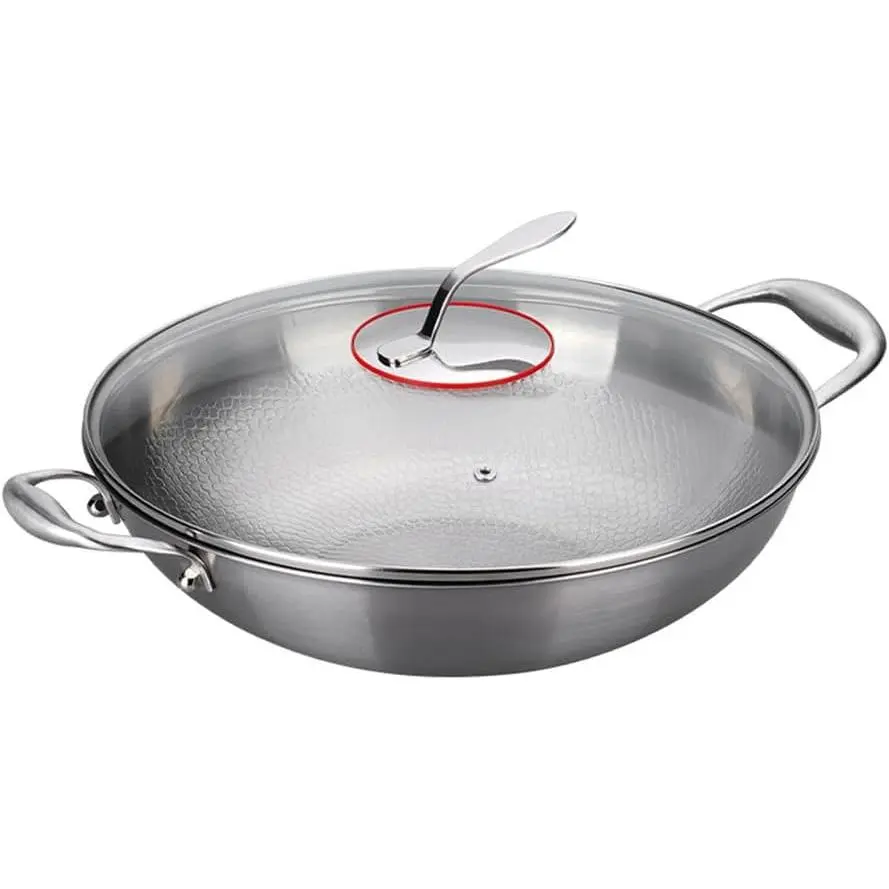 14 Inch Titanium Hammered Wok with Double Handles, Frying Pans Nonstick, Non-Stick Wok, Scratch-Resistant Non Stick Titanium Pans for Cooking,No lid