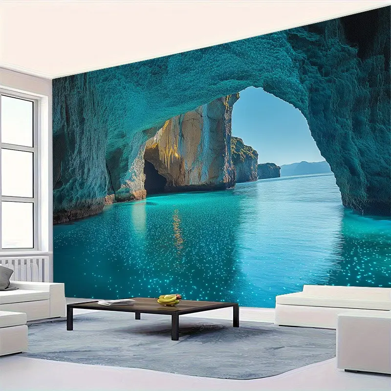 2D Flat Ocean Arch Landscape Banner | Turquoise Sea, Coastal Cave & Natural Scenery Backdrop | Single-Sided Polyester | Metal Grommets for Easy Hanging | Perfect for Living Room, Bedroom, Office, Party & Photography Decor