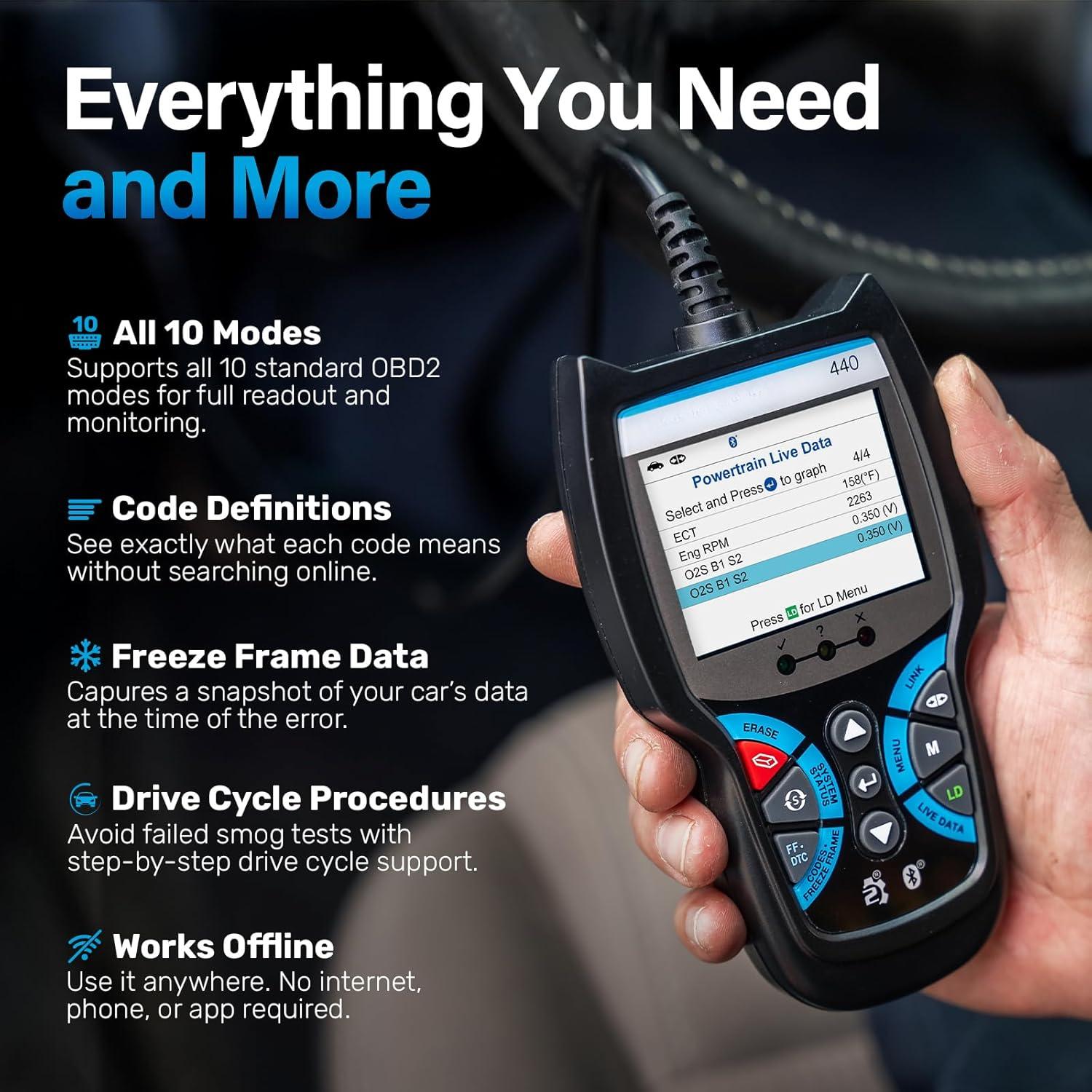 440  OBD2 Scanner Diagnostic Tool -  Code Reader and Scanner for  - Comes with Live Data - / System Test - Works for  OBD Compliant  1996 & Newer