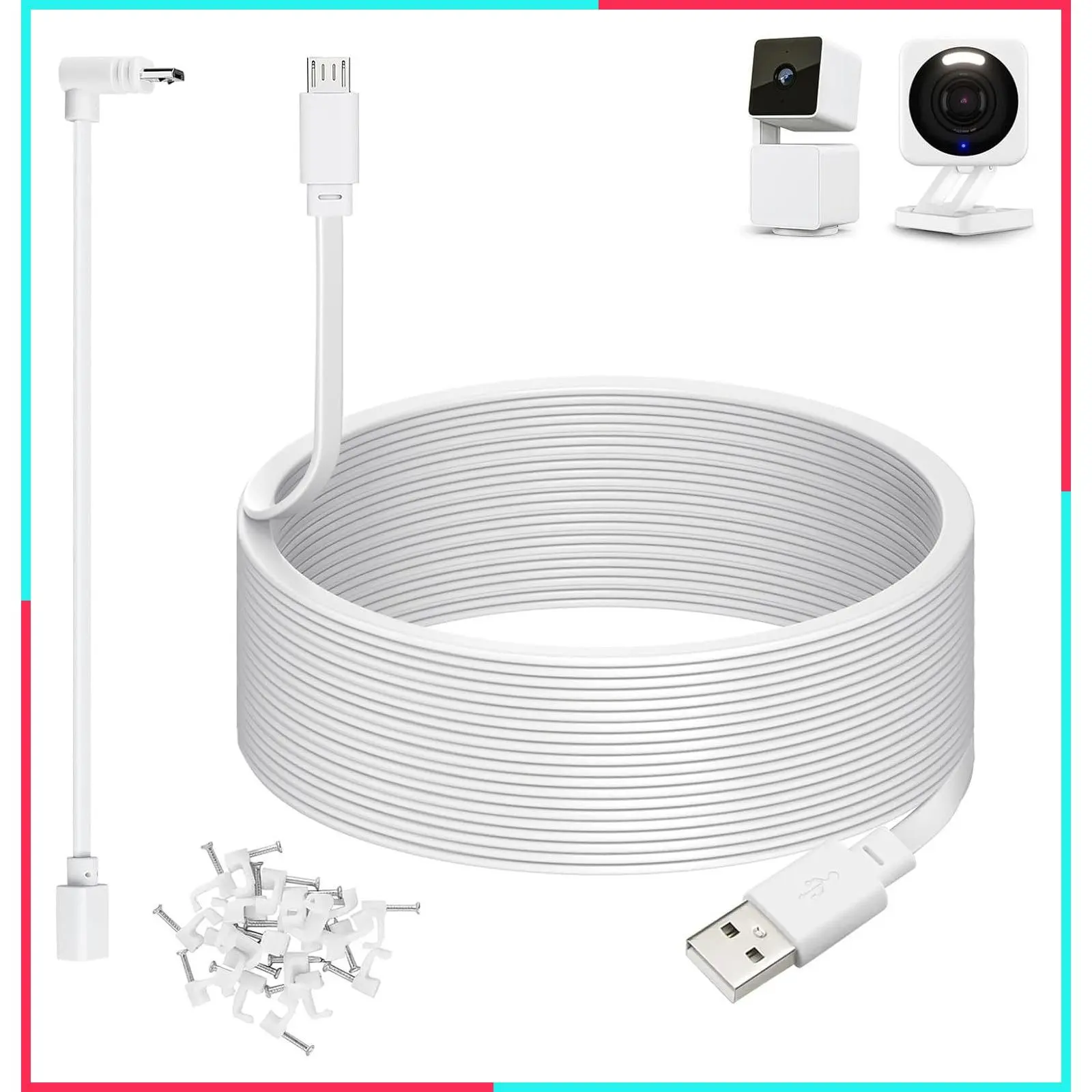 50ft Power Cable for Security Cameras, White