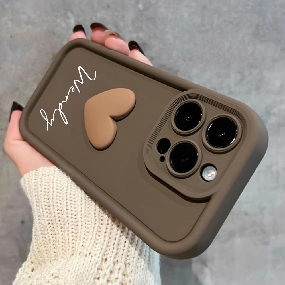 Personalized Custom Big Letters Customized Name Minimalist Anti Fall Phone Case Compatible With iPhone 17 E Air Pro ProMax iPhone16 15 14 Plus 13 12 Mini 11 X XS XR Luxury Acrylic 3D Love Heart Soft Pattern DIY Shockproof Gift