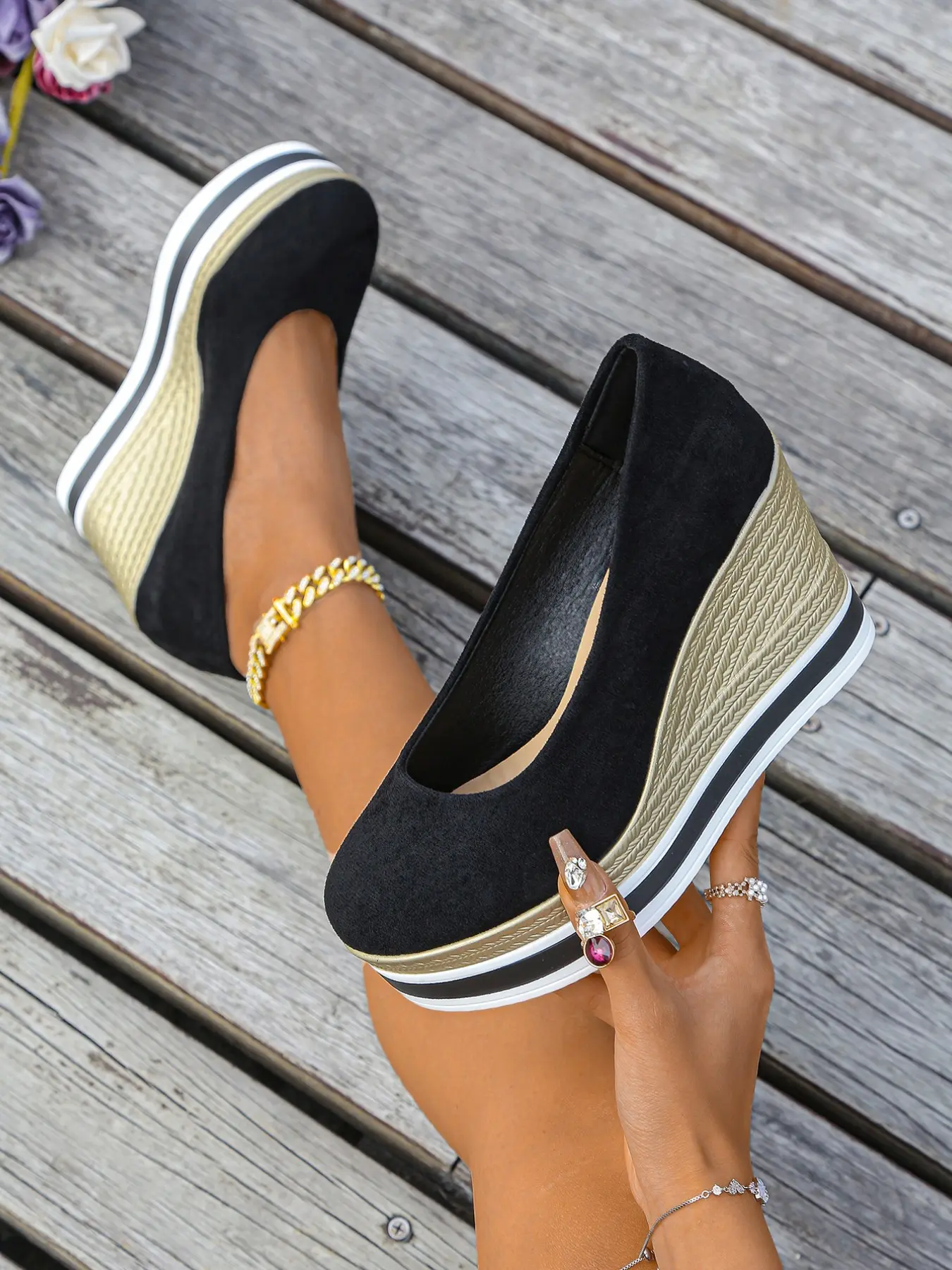 Round Toe Block Heel Thick Sole Platform Shoes for Women, Slip-On High Heel Waterproof Wedge Sandals, Versatile Casual Footwear for All Seasons