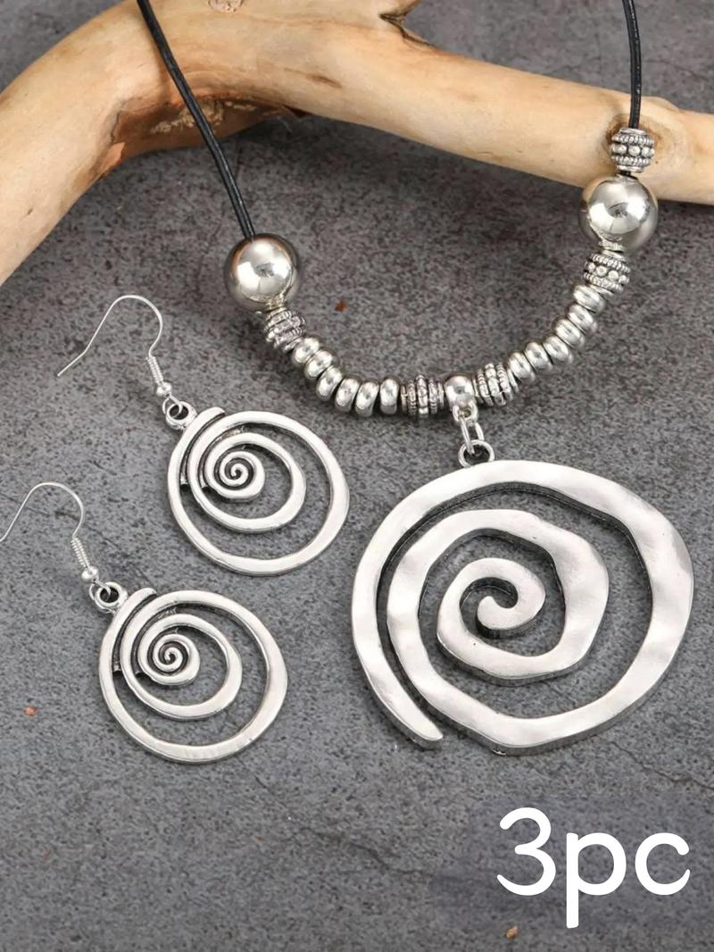 Boho Style Vortex & Beaded Decor Pendant Necklace & Dangle Earrings (3pcs/set), Fashion Vintage Elegant Set for Party, Daily Clothing Decor, Trendy All-match & Exquisite Jewelry for Birthday Gift, Fashionable Jewelry Set, Appeal Accessories, Gift Ready