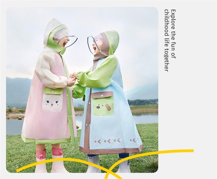 Korean Cute Kids Raincoat Waterproof Children Animal Style Rain Poncho Rain Coat Jacket With Backpack Position Student RainWear
