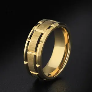 1pc 8Mm/ 0.8cm Men'S Tungsten Golden Ring for Men, Hip Hop Fashion Index Finger Ring, Exquisite Men'S Accessory Jewelry Ornament for Daily Wear, Banquet Party Holiday Birthday Gift