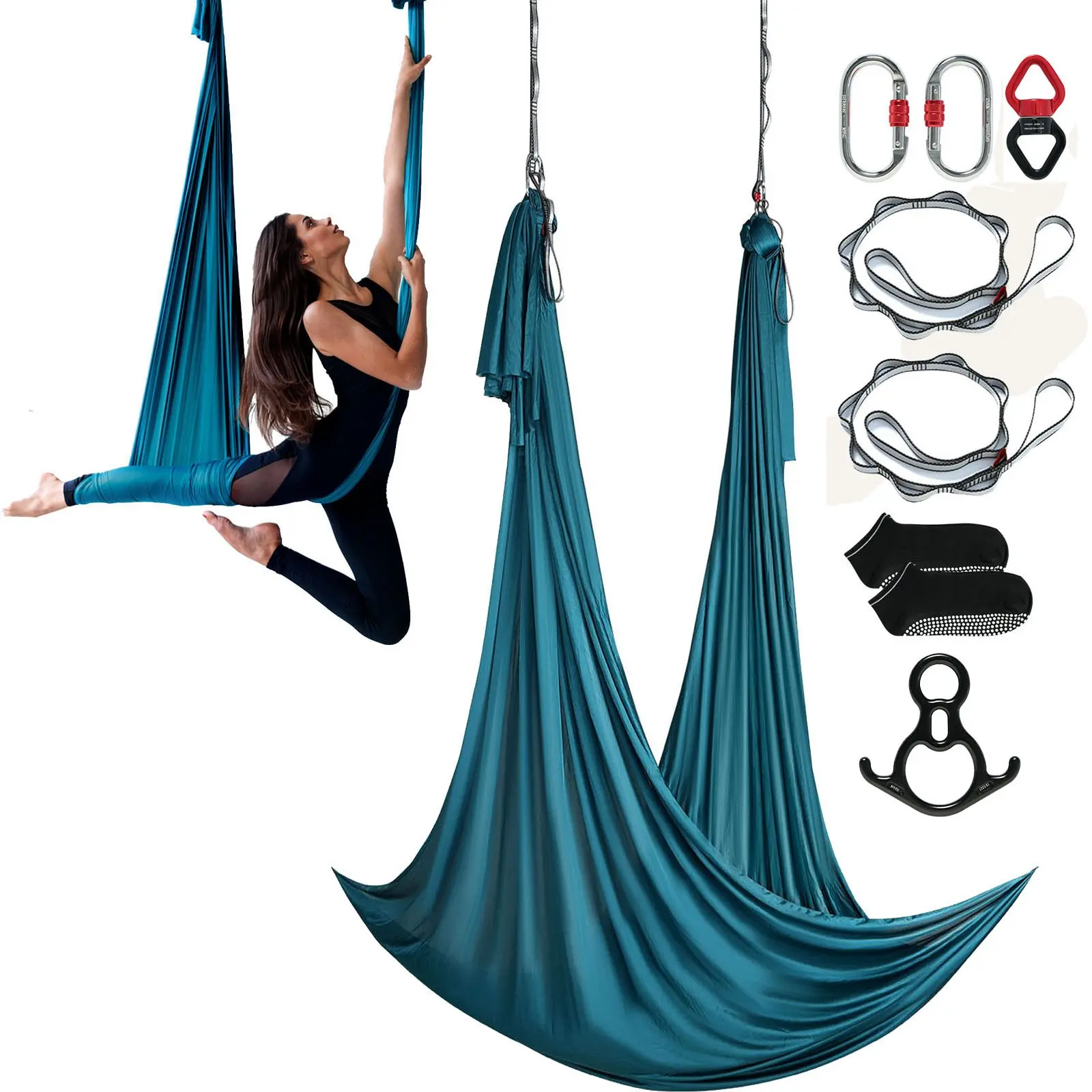 VEVOR Aerial Silk Yoga Swing, 11 Yards, Aerial Yoga Hammock Kit with 100gsm Nylon Fabric, Full Rigging Hardware Easy Set-up Guide, Antigravity Flying for All Levels Fitness Bodybuilding, Green