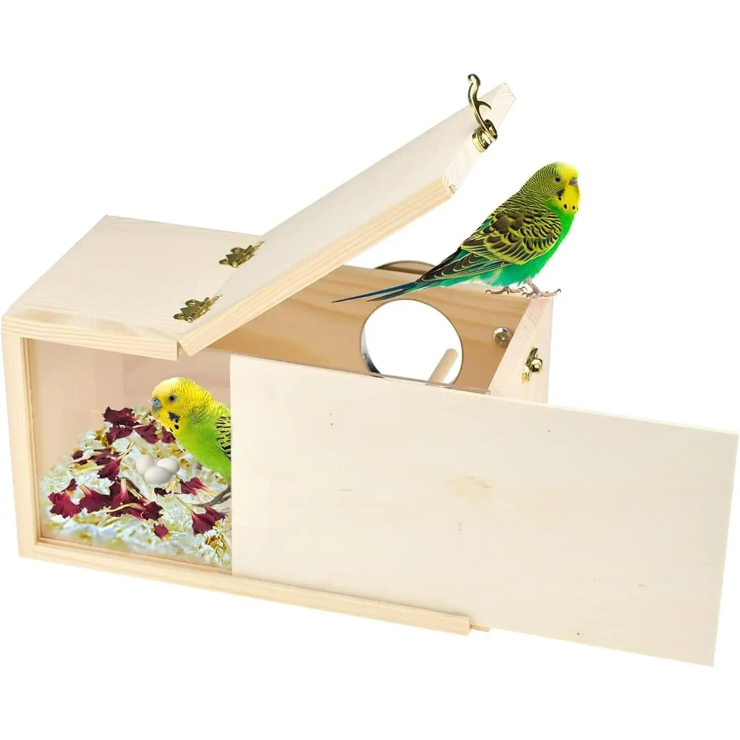 Parrot Nesting Box Cockatiel Nesting Box Bird Breeding Box House Handcrafted Wooden Acrylic Transparent Bird Box with Detachable Wooden Board for Parakeets Cockatiel Budgie Conure Parrot S