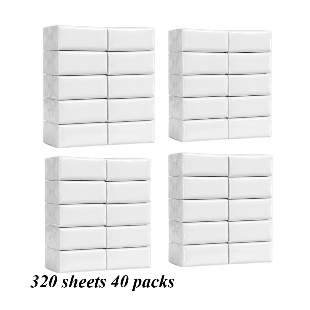 40 Packs 320 Sheets Thick Handkerchief Paper, Portable Mini Pocket Size, Dry Wet Use, Ideal for Travel, Office, School, High Value