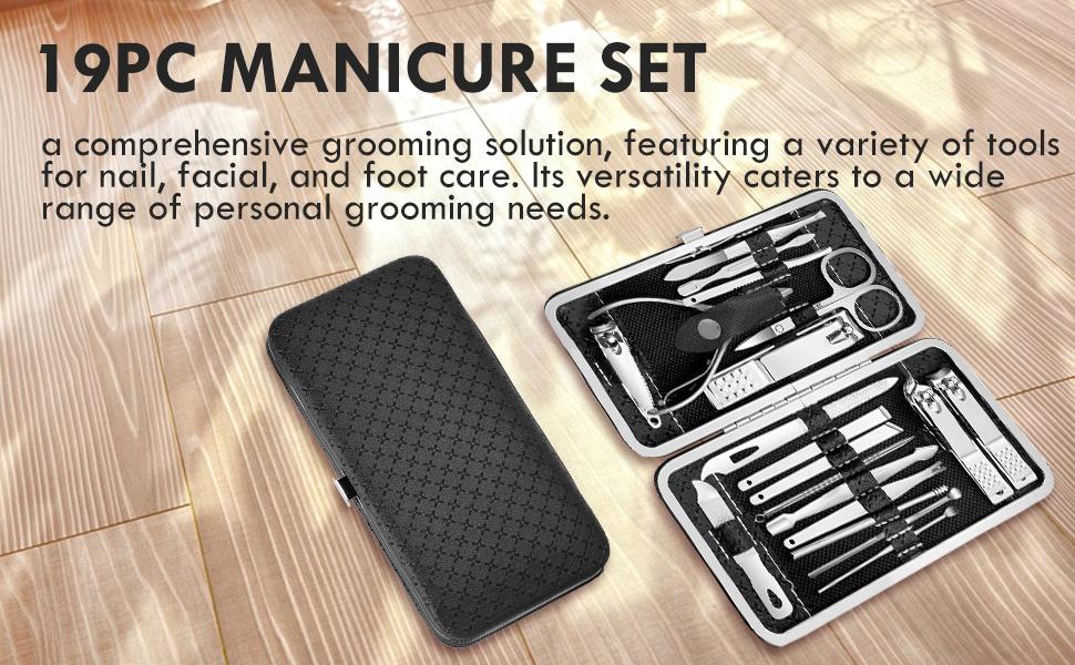 Manicure Set - 19 in 1 Professional Nail Clippers Pedicure Kit, Manicure Tool Kit, Stainless Steel Facial Grooming Set Kit, Gift Idea for Women, Men, Girls, Teens, Black springtok