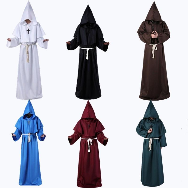 Monk Clothing Ancient Costume Medieval Monk Robe Wizard Clothing Priest Clothing Halloween Cos Costume for Men Women