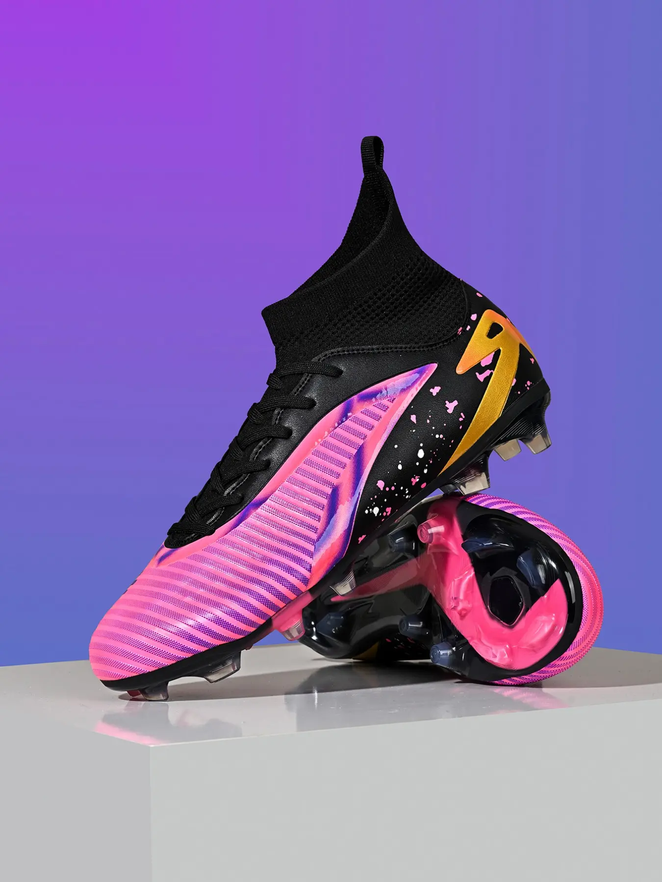 Unisex High-Top Soccer Shoes, Anti-Slip Durable PU Leather, Ag Cleats, Ideal for Mud and Short Grass Fields, Men's & Women's Football Boots, Training Soccer Boots