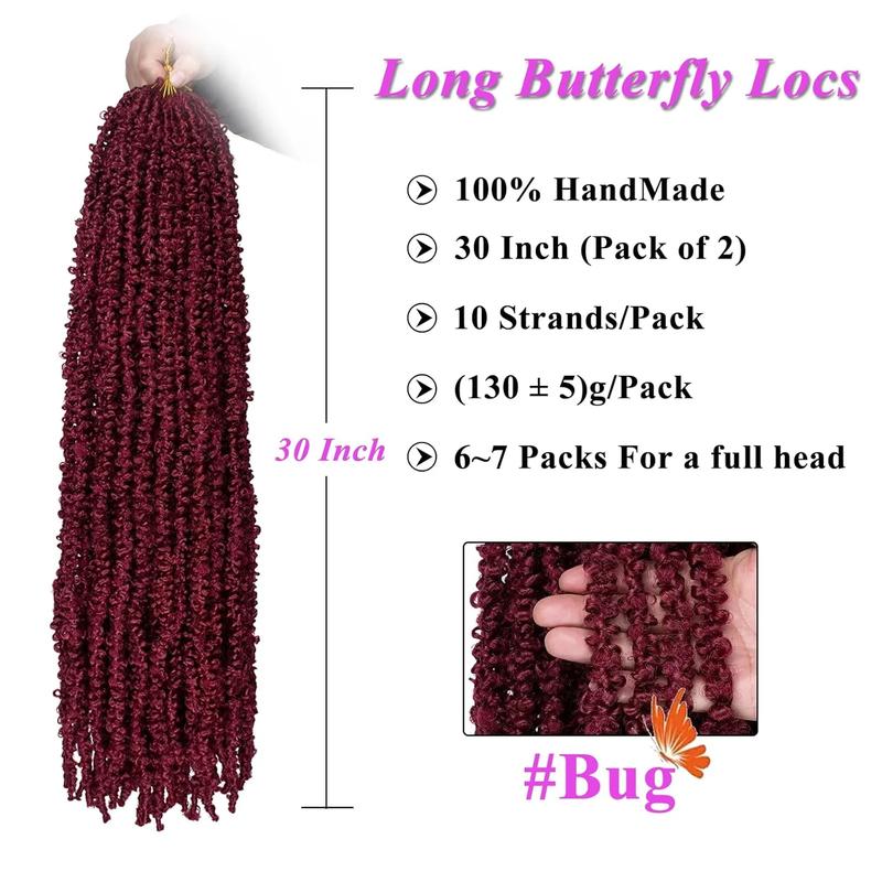 2Packs 30 Inch Butterfly Locs Crochet Hair Burgundy Faux Locs Synthetic Hair Extension for Women (30 Inch, BUG#）