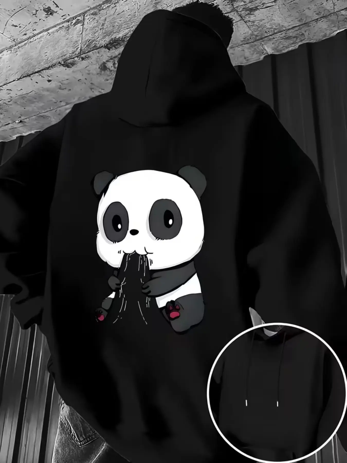 Adorable Cartoon Panda Print Unisex Fleece Hoodie, Adjustable Drawstring Hat, Loose Fit, Fall Winter Warm Outerwear, Couples'