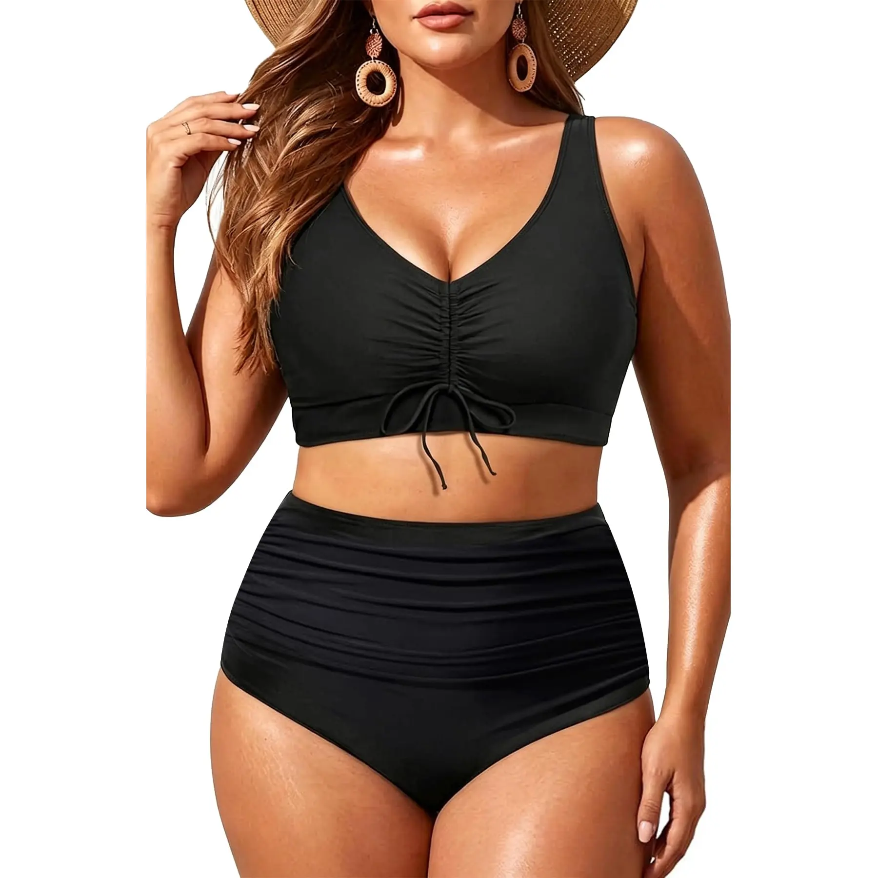 Aqua Eve Women's Plus Size High-Waisted Two-Piece Bikini, Tummy Control Swimwear for Sports & Outdoor Activities