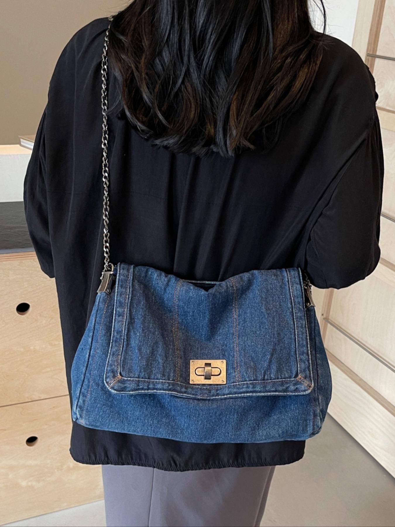 2026 Denim Bag Chain Shoulder Bag Women's Fashion Commuting Work Underarm Bag Vintage Texture Travel Handbag