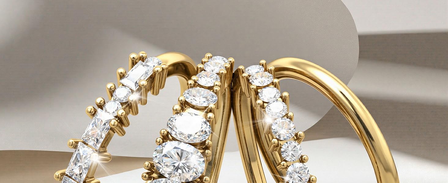 FIBO 4 Pairs Stackable Rings Set for Women Non 14K Gold Plated Tarnish Dainty Cubic Zirconia Wedding Bands Ring Set Minimalist Statement Engagement Ring Promise Thumb Rings Trendy Jewelry Gifts Size 5-10