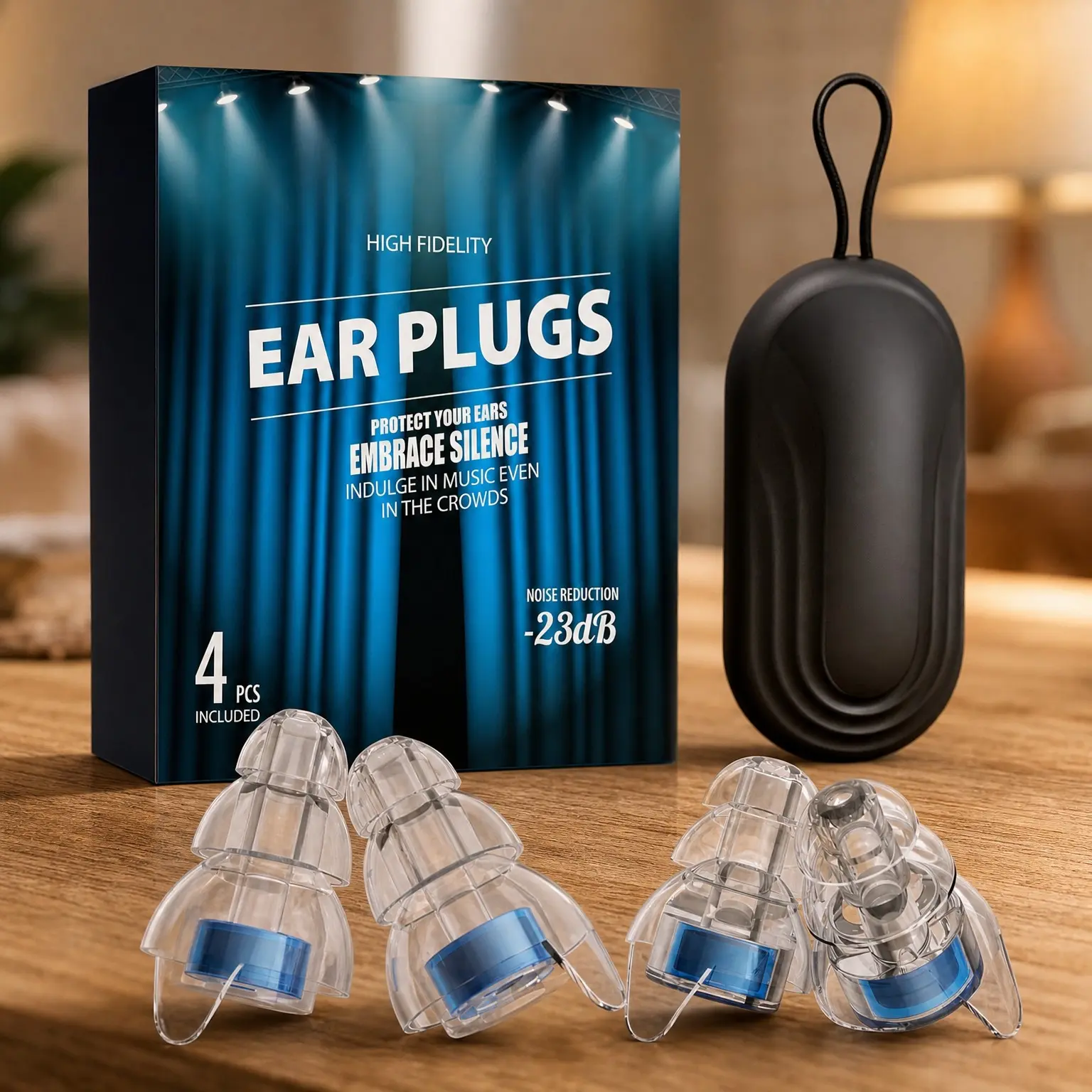 High Fidelity Concert Ear Plugs, Noise Cancelling Silicone Ear Plugs, 2 Pairs - Hearing Protection for Concerts, Loud Music, Musicians, Motorcycles, Airplanes, Raves -23 dB