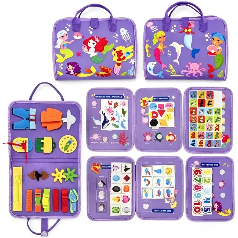 Toddler Sensory Activity Busy Book, 8-In-1 Preschool Cognition & Motor Skills, Foldable Travel Toy with Handle, Ideal Birthday Gift